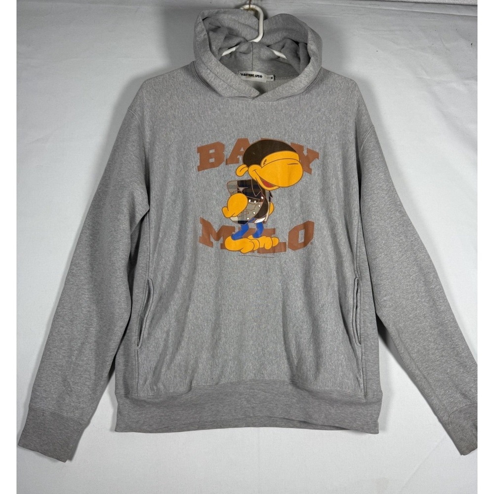 A Bathing Ape BAPE Baby Milo Grey Hoodie Adult Medium Sweatshirt Logo VTG Y2K